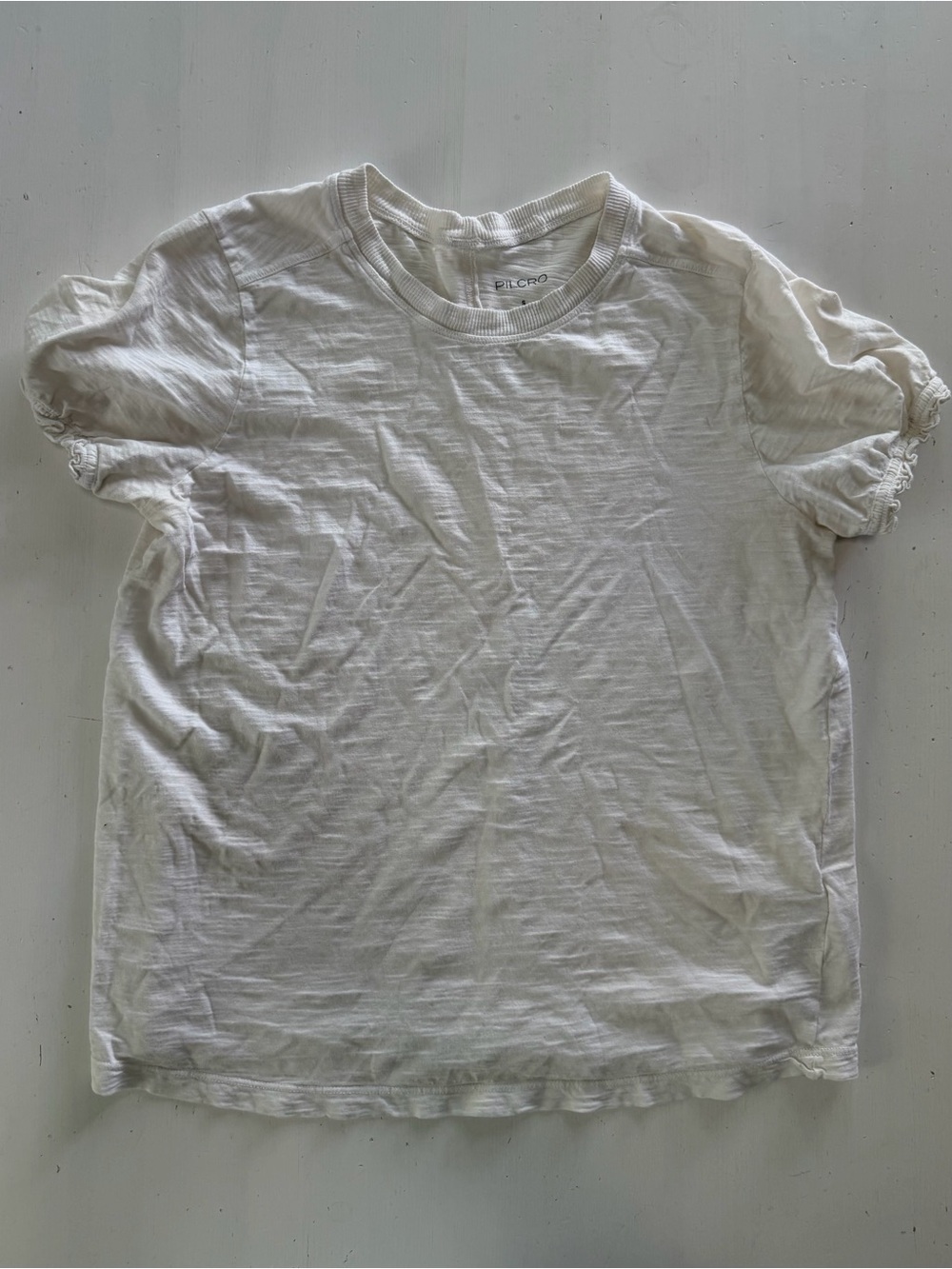Pilcro Anthropologie White Cotton T-Shirt Size S Sleeve Detail